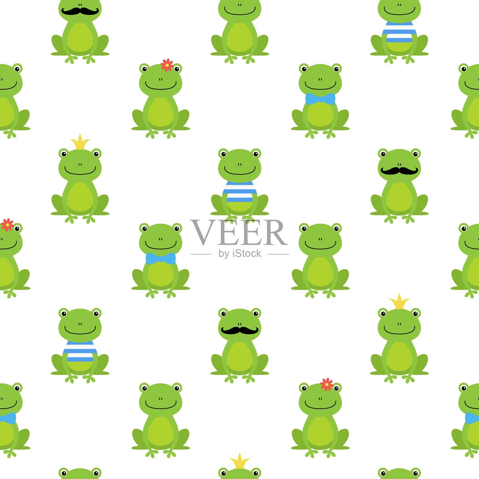 可爱的青蛙矢量图案，无缝图案，平坦的青蛙卡通背景插画图片素材
