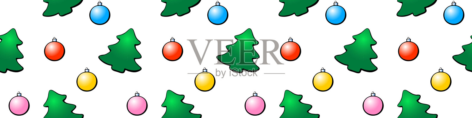 矢量无缝图案的节日符号:数字的圣诞树和圣诞球。明亮的背景和纹理在平坦的风格设计元素图片