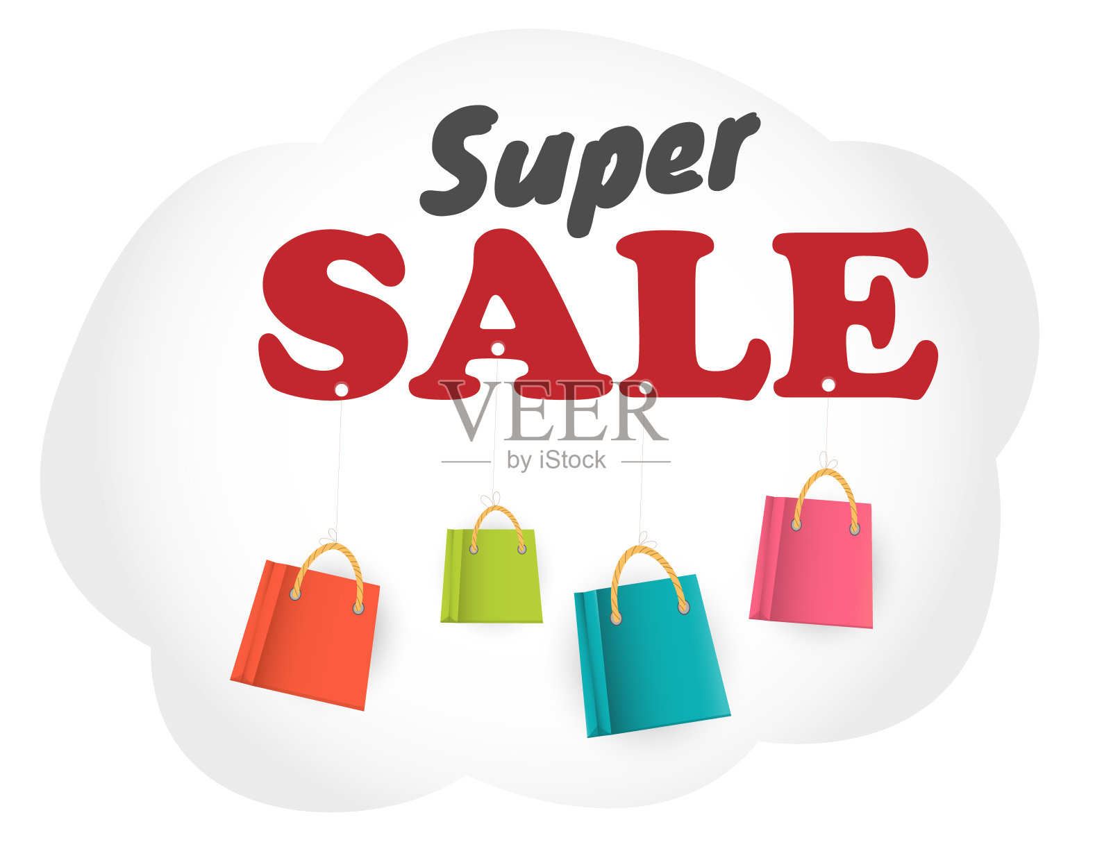 横幅与购物袋，超级销售概念，平面矢量插图设计元素图片