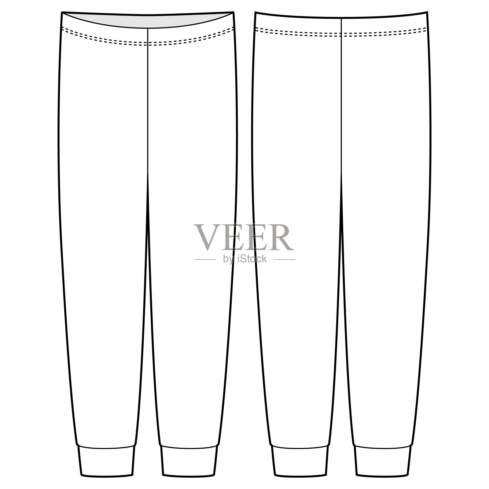 儿童睡衣长裤技术草图。孩子在家穿裤子的设计模板插画图片素材