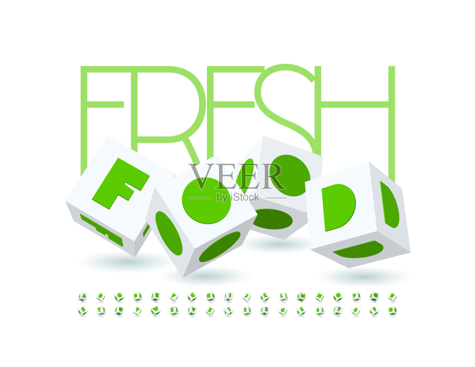 矢量创意标志新鲜食品与现代立方字母和数字集设计元素图片