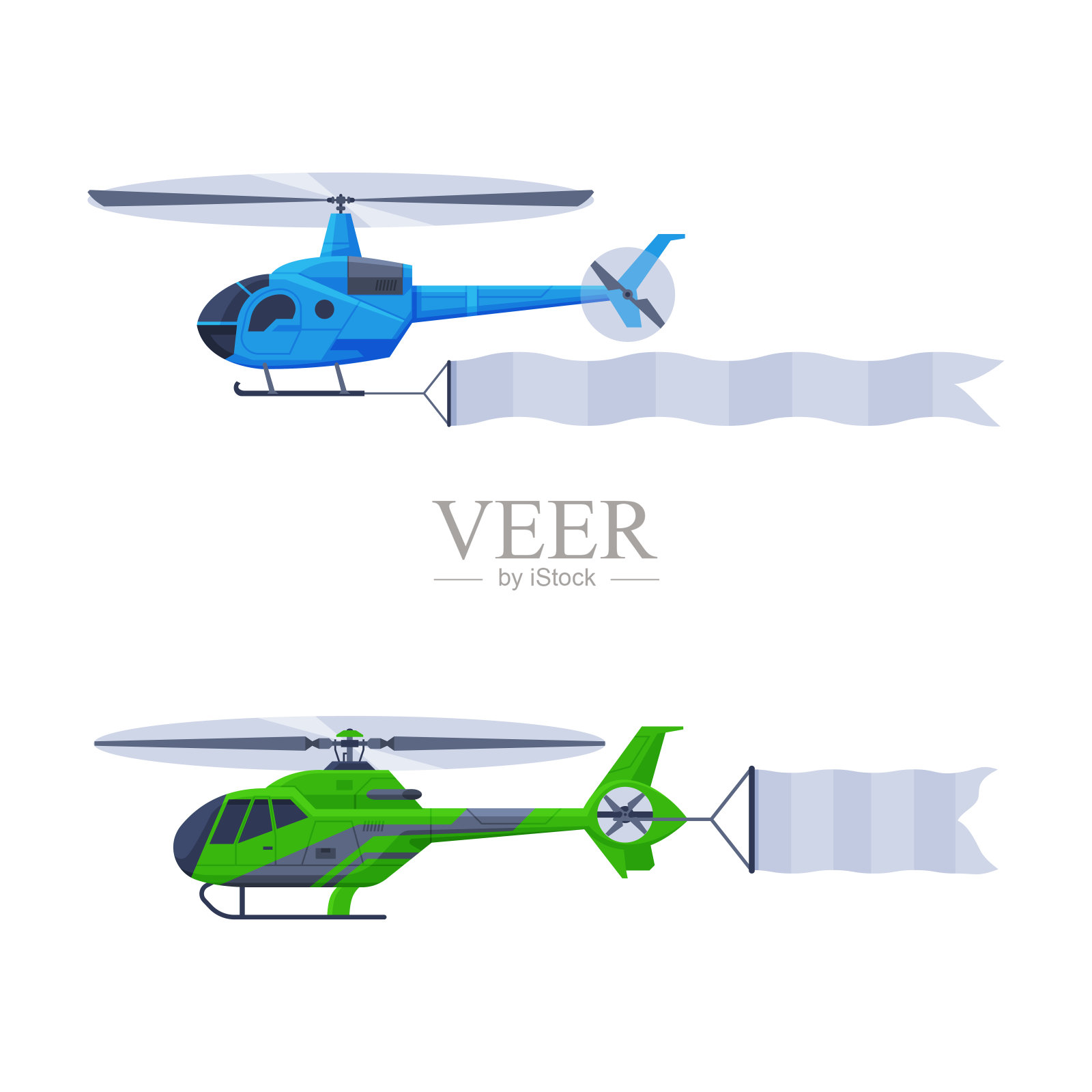 飞行飞机与飘扬的空白横幅广告在天空向量集设计元素图片