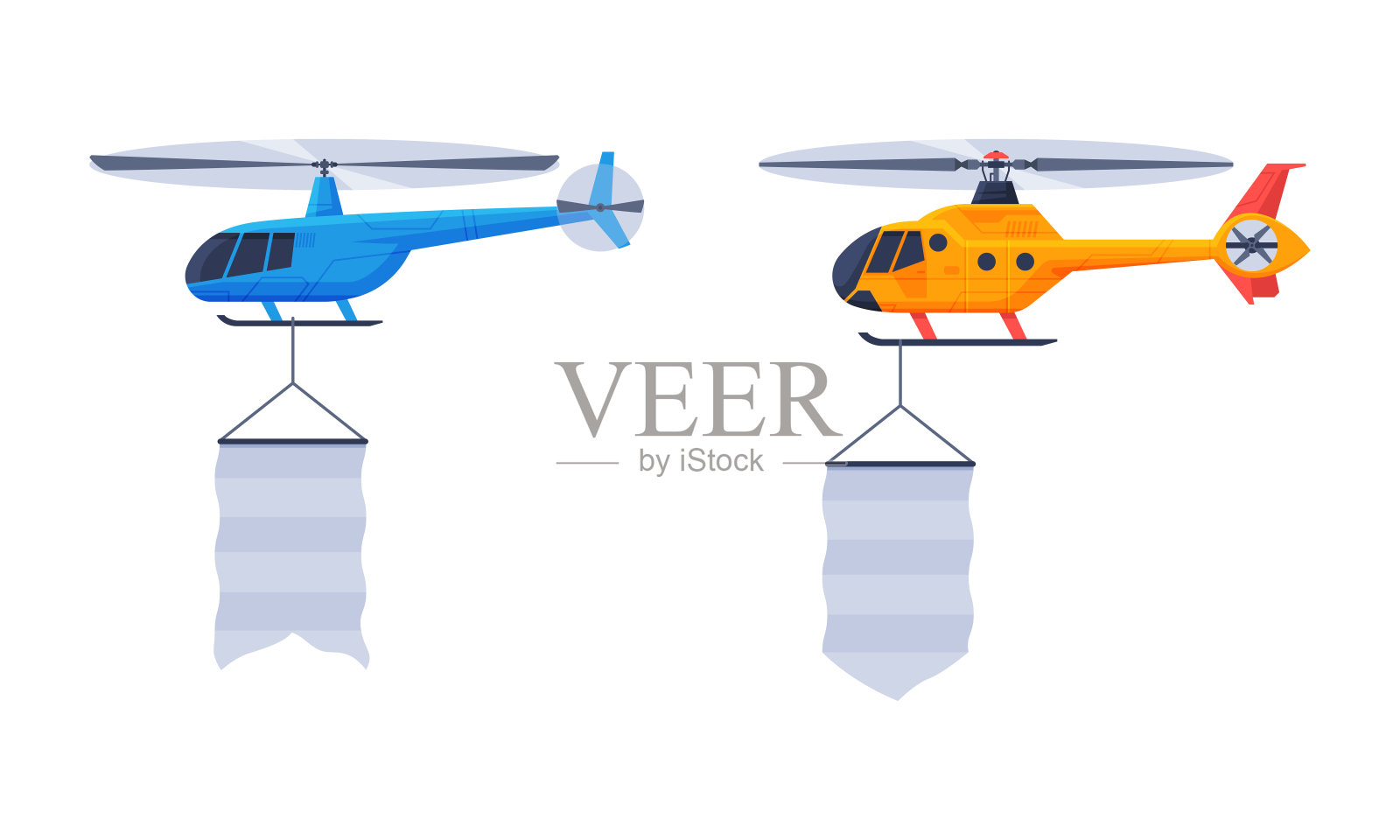 飞行飞机与飘扬的空白横幅广告在天空向量集设计元素图片