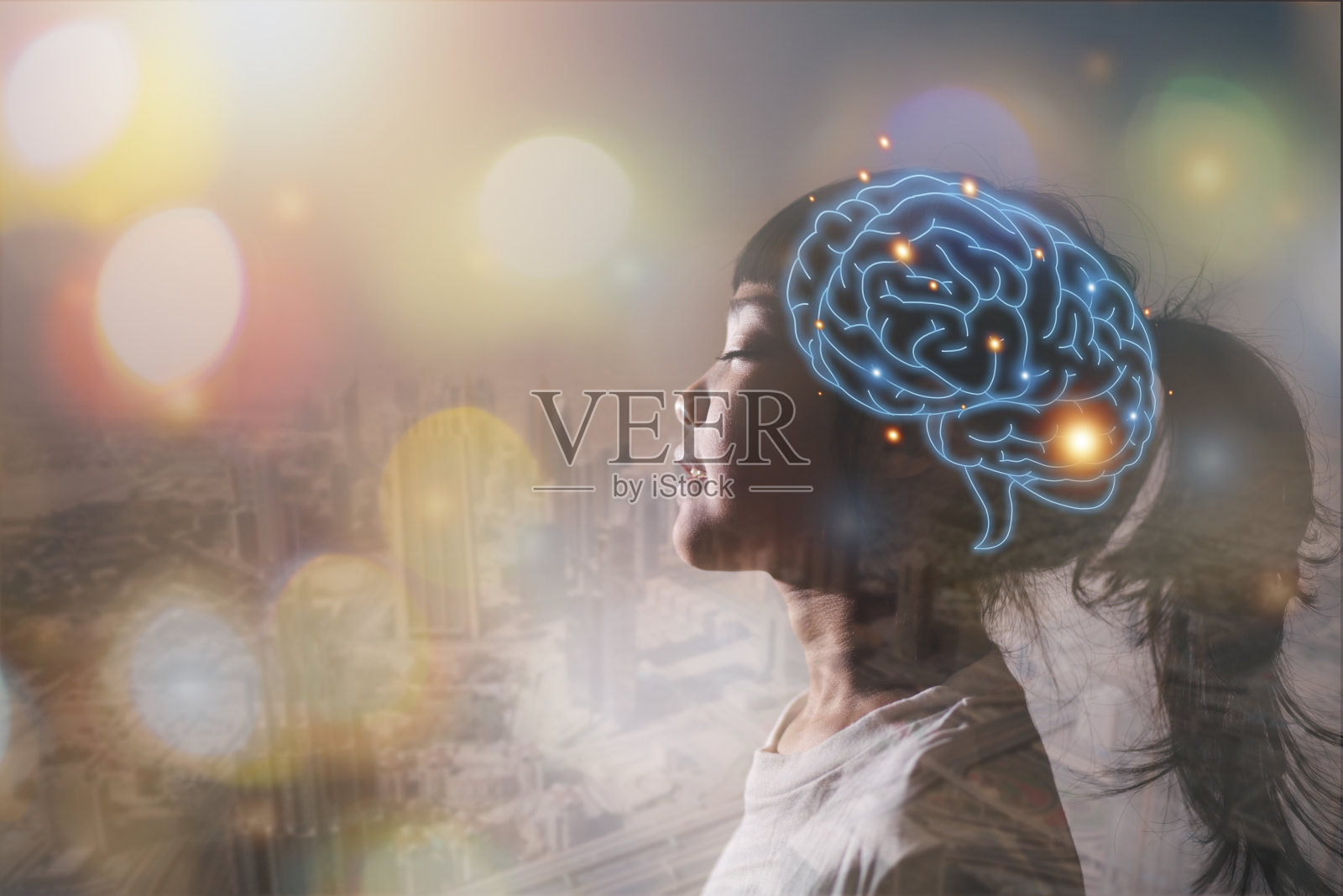 脑神经系统概念。科学是孩子们应该学习和学习的东西。思维过程与儿童心理。照片摄影图片