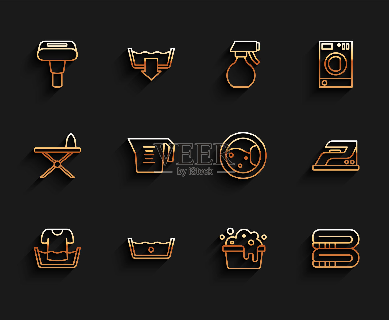 设置线盆与衬衫温度洗涤图标素材