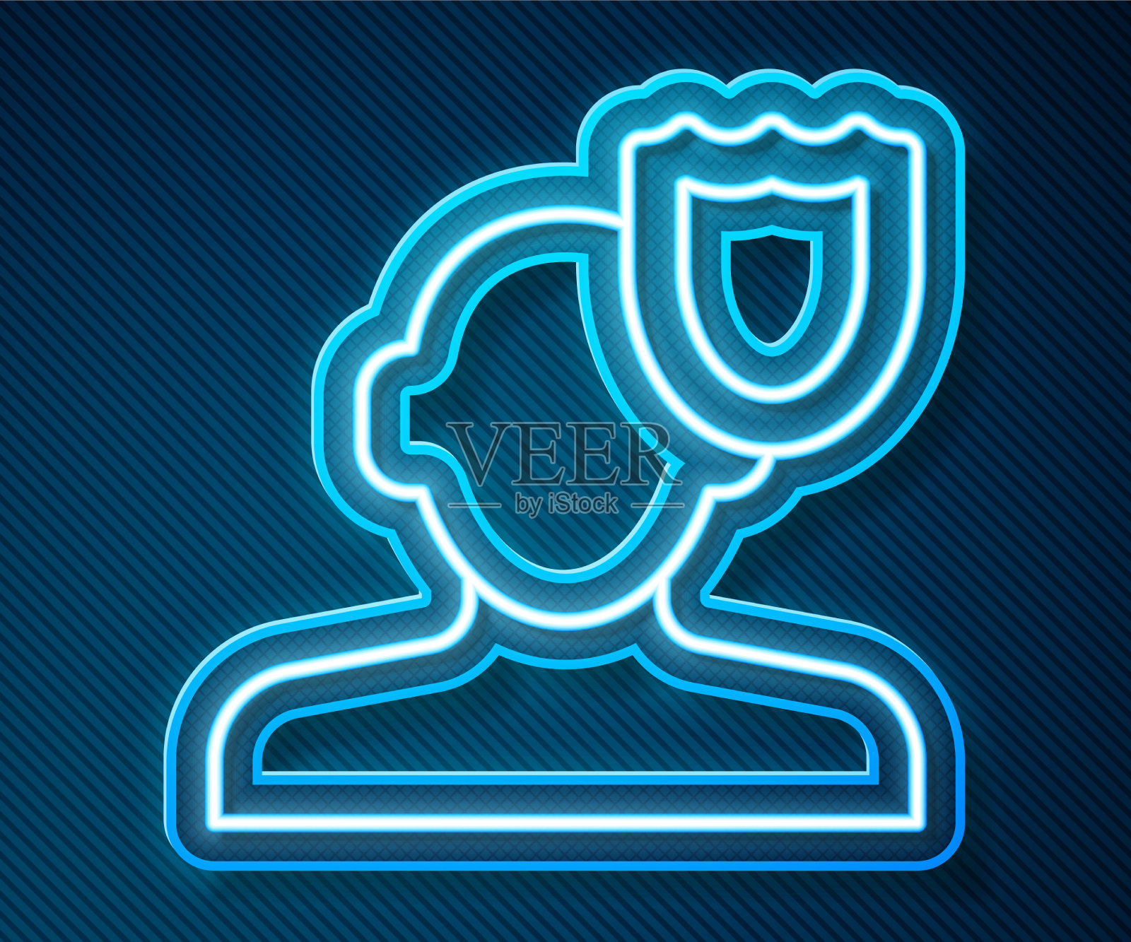 发光的霓虹灯线心理图标孤立在蓝色图标素材