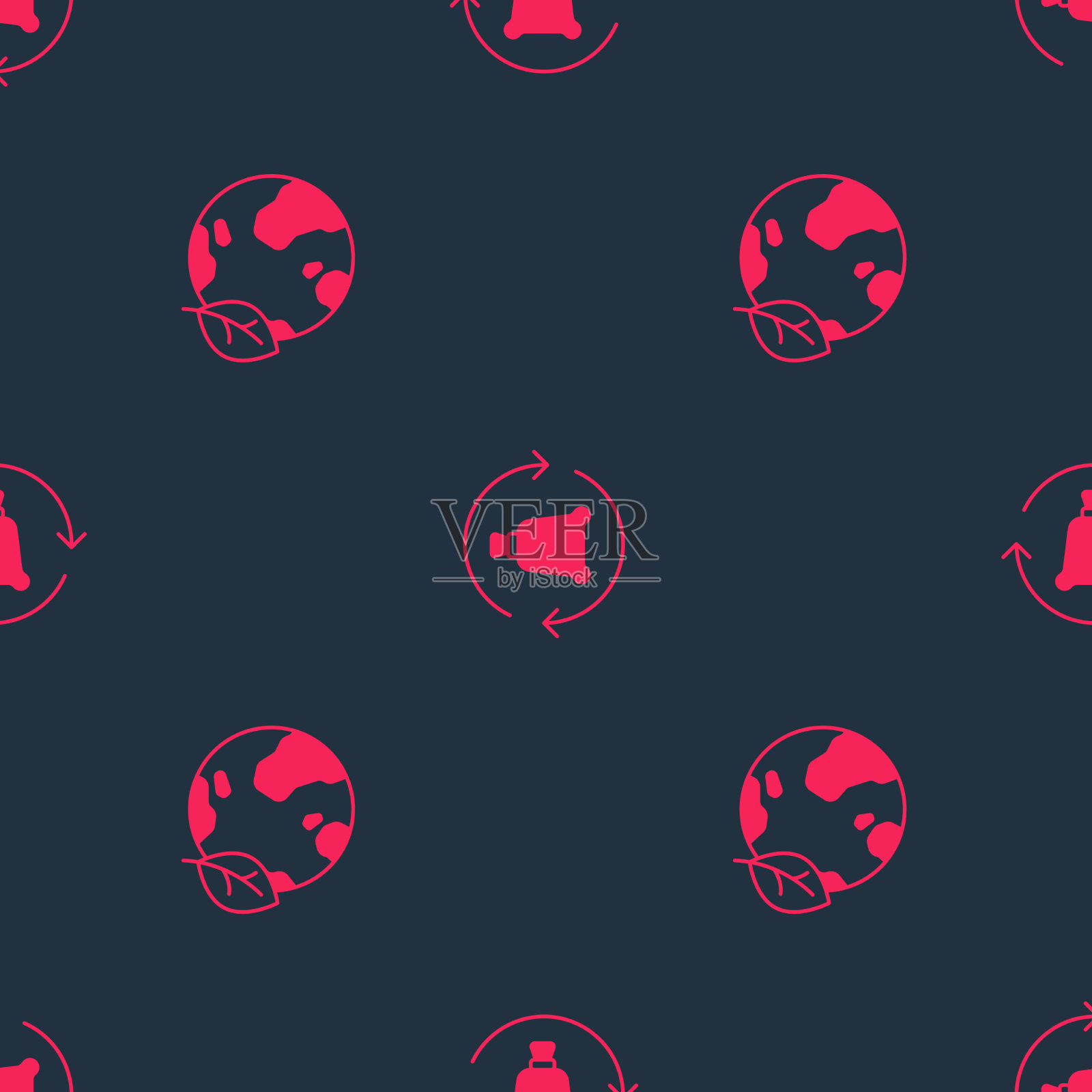 把地球仪、树叶和垃圾袋装在一起图标素材