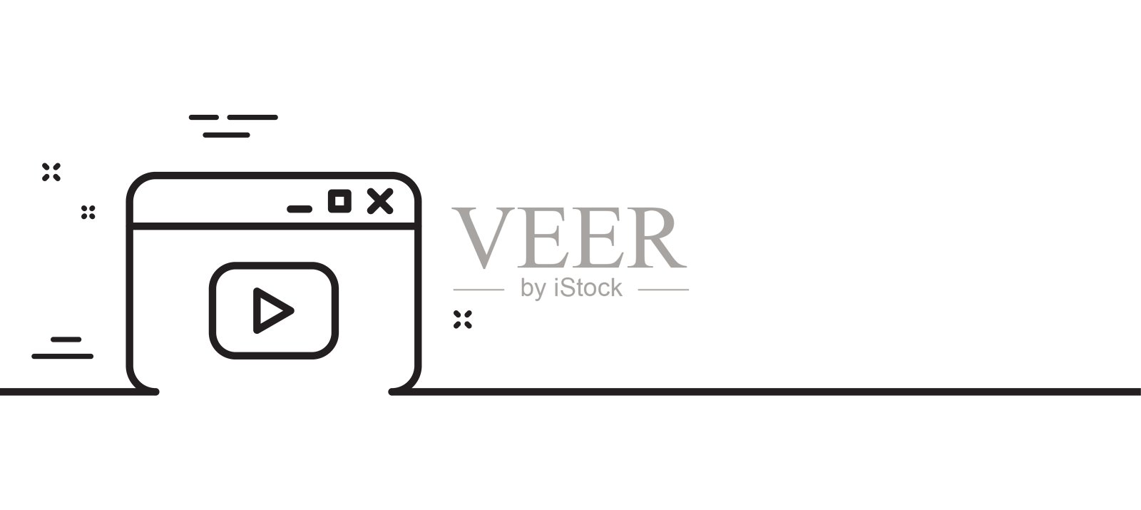 浏览器窗口行图标。视频内容的迹象。最小的线条图案横幅。向量插画图片素材