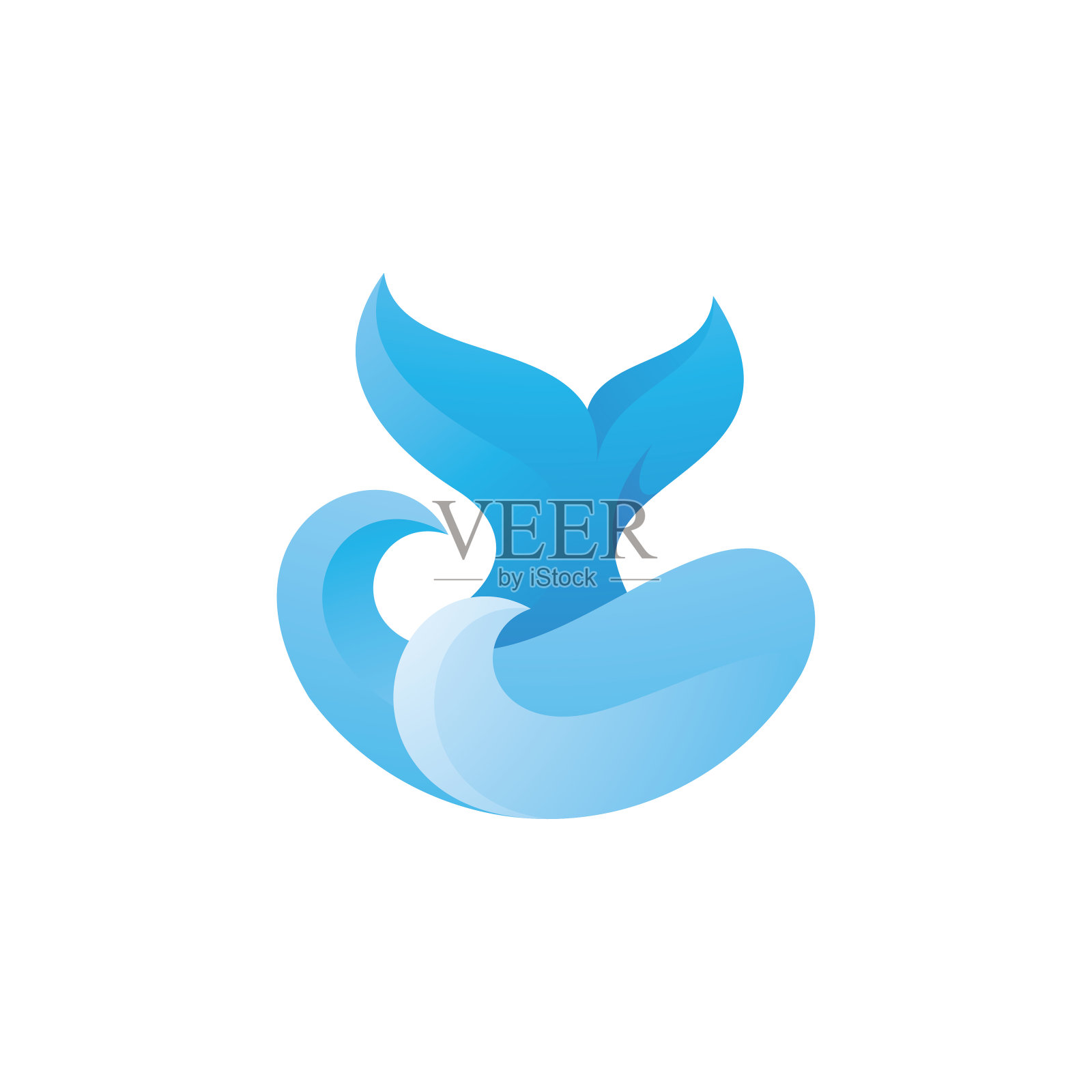 鲸鱼尾巴海水波浪标志插画图片素材