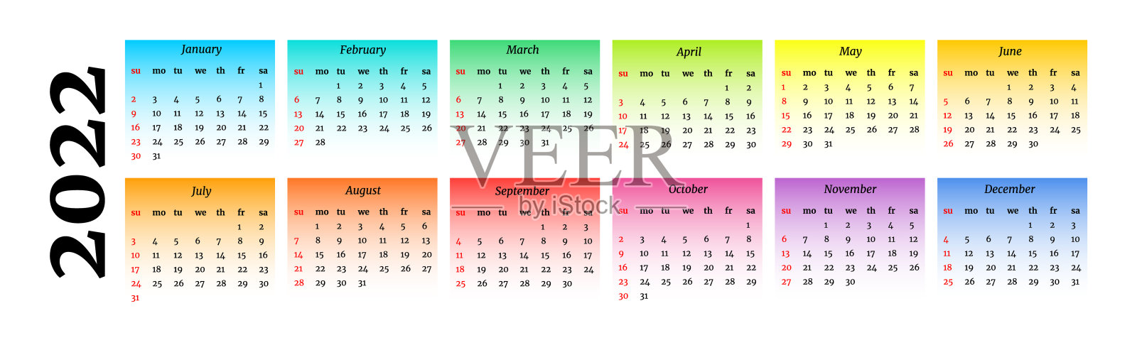 2022年的日历被隔离在白色背景上设计模板素材