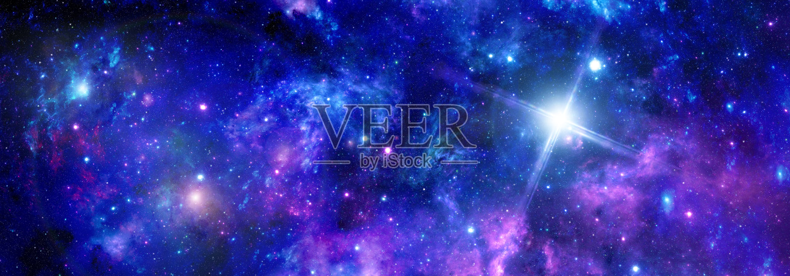 深空紫色星云与明亮的恒星照片摄影图片