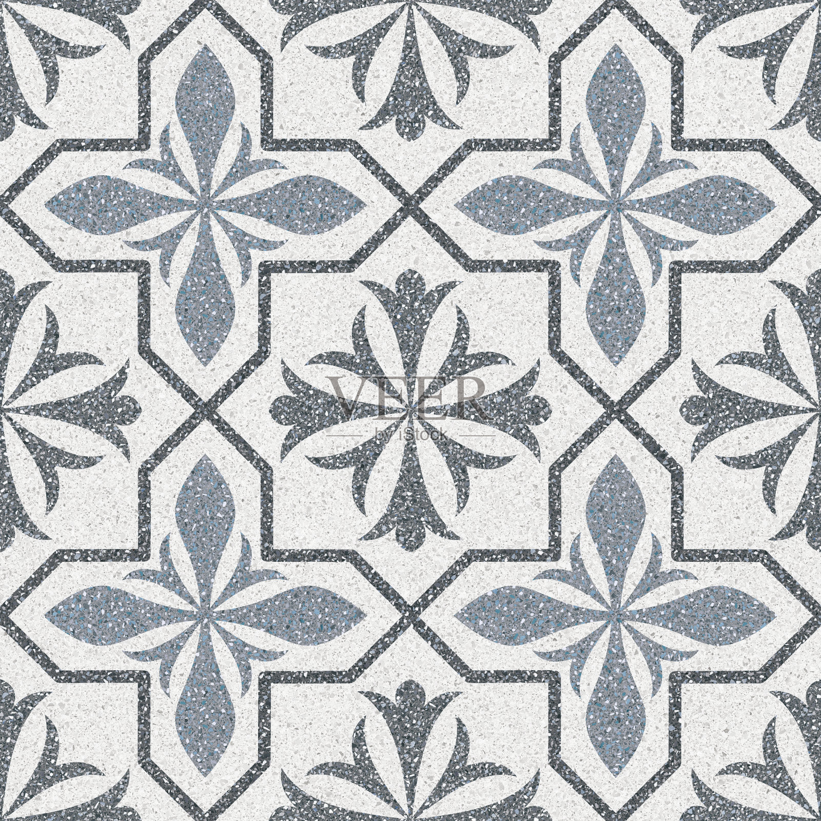 马赛克纹理与几何花卉图案，无缝纹理，3d插图照片摄影图片