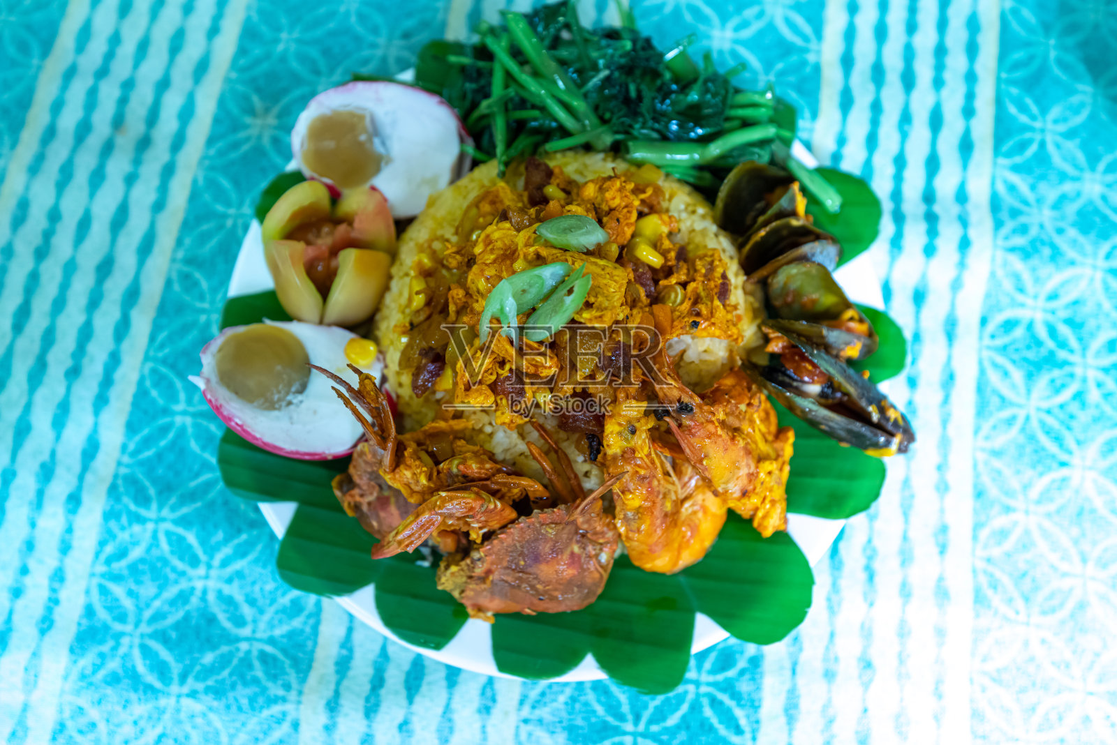 菲律宾美食海鲜加爪哇米饭照片摄影图片