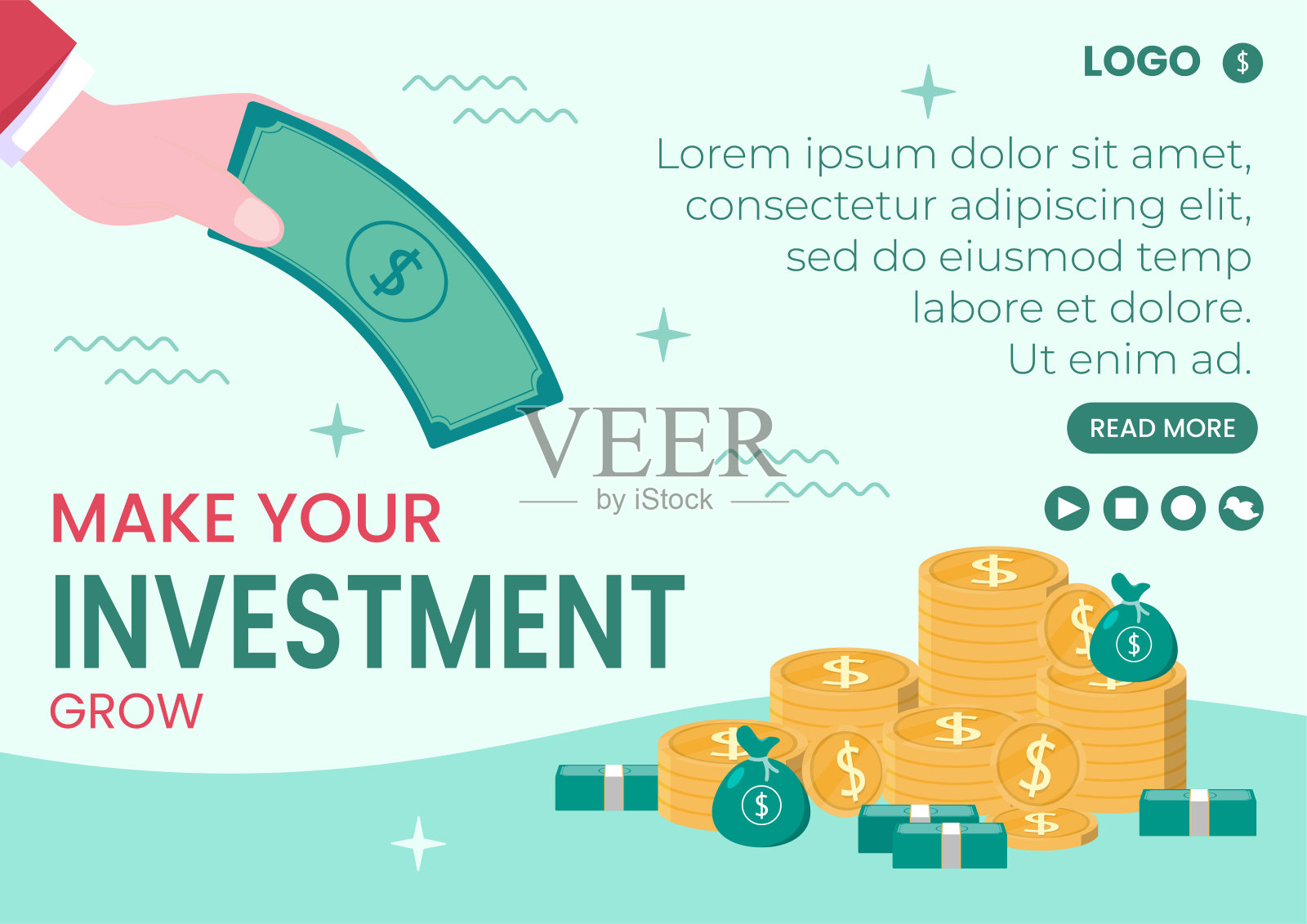 商业投资宣传册模板平面设计插图可编辑的广场背景，适合社交媒体，贺卡和网络广告插画图片素材