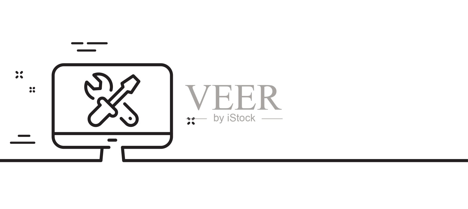 修理电脑线图标。设备服务信号。最小的线条图案横幅。向量插画图片素材