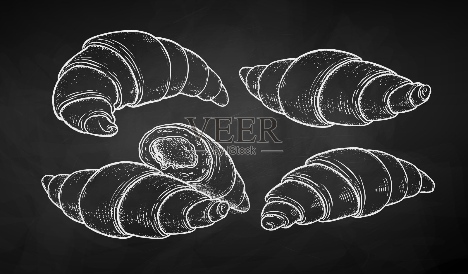 矢量粉笔插图集羊角面包插画图片素材