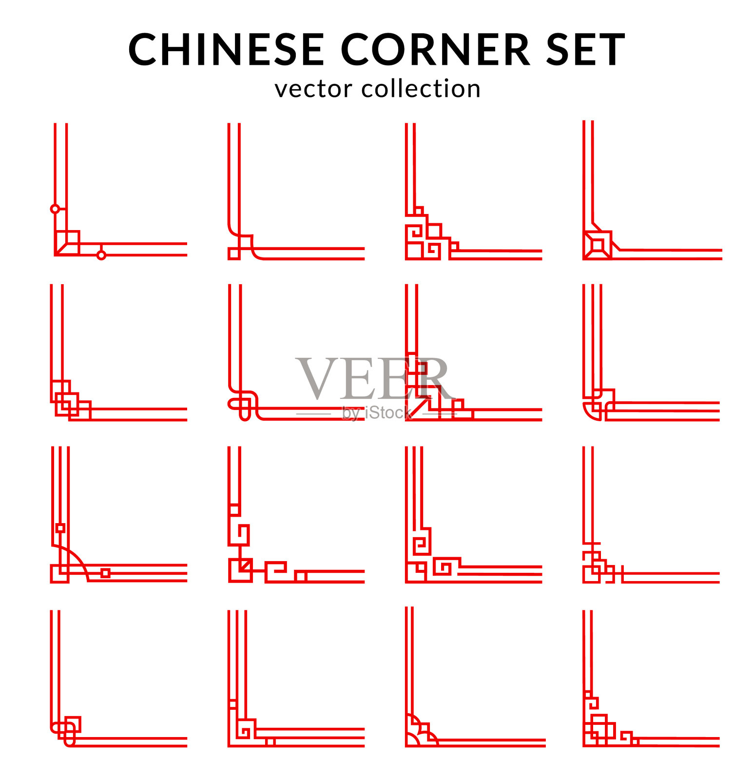中国红框角亚洲装饰分隔插画图片素材