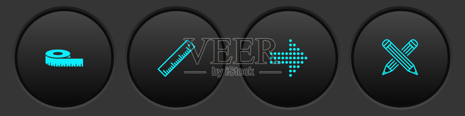 设置卷尺，标尺，点箭头和交叉铅笔图标。向量图标素材