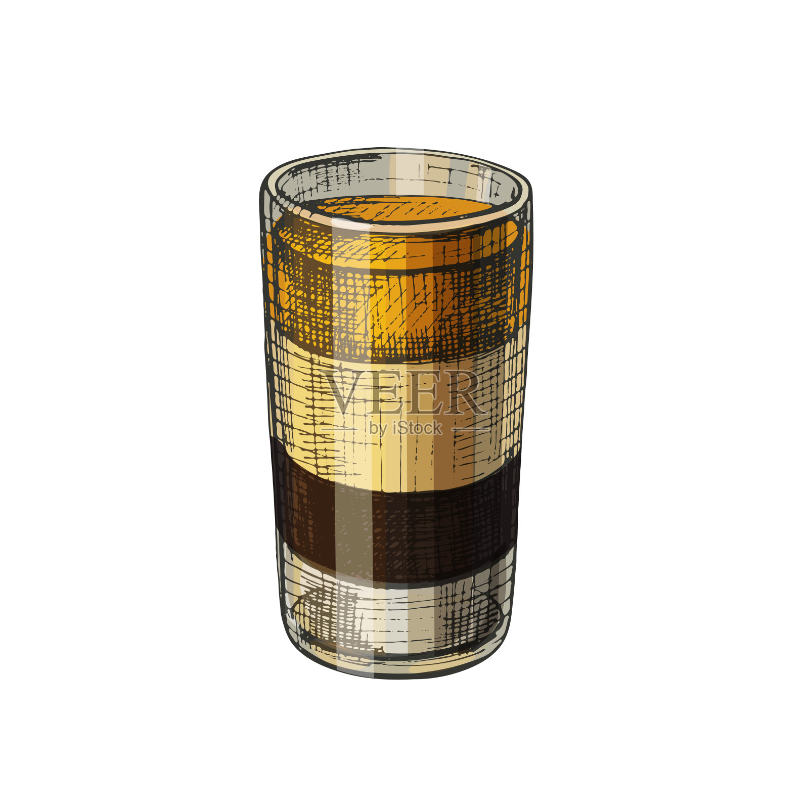 B52鸡尾酒。复古孵化矢量颜色插图。孤立在白色插画图片素材