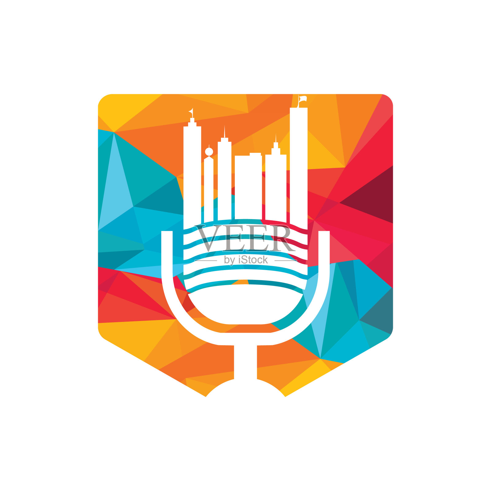 城市播客矢量标志设计模板。播客城市标志概念。插画图片素材