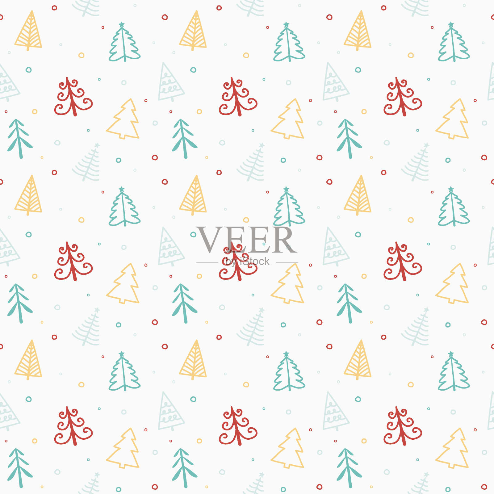 用手绘树的圣诞图案。向量插画图片素材