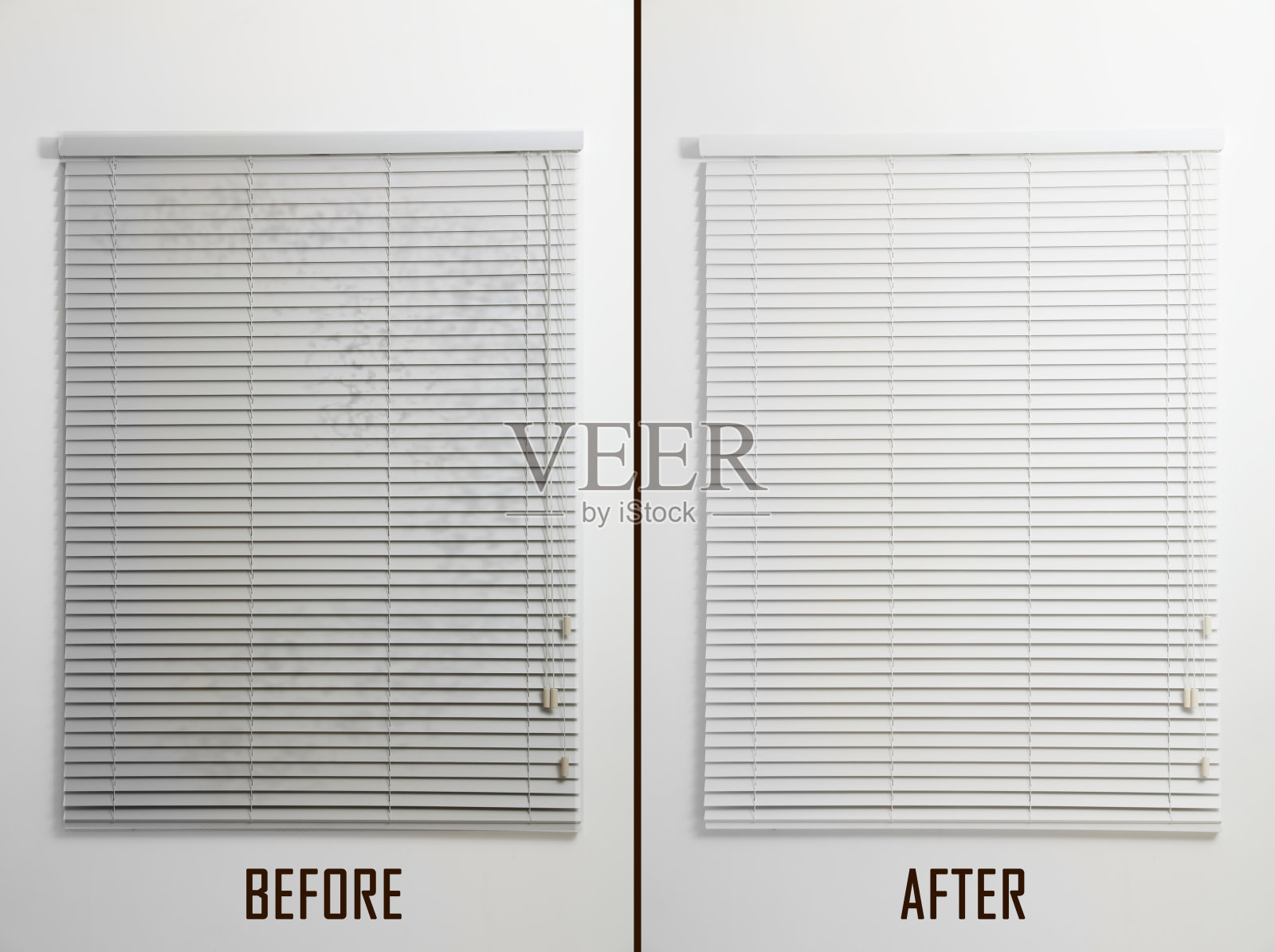 清洁前后百叶窗关闭的窗户照片摄影图片