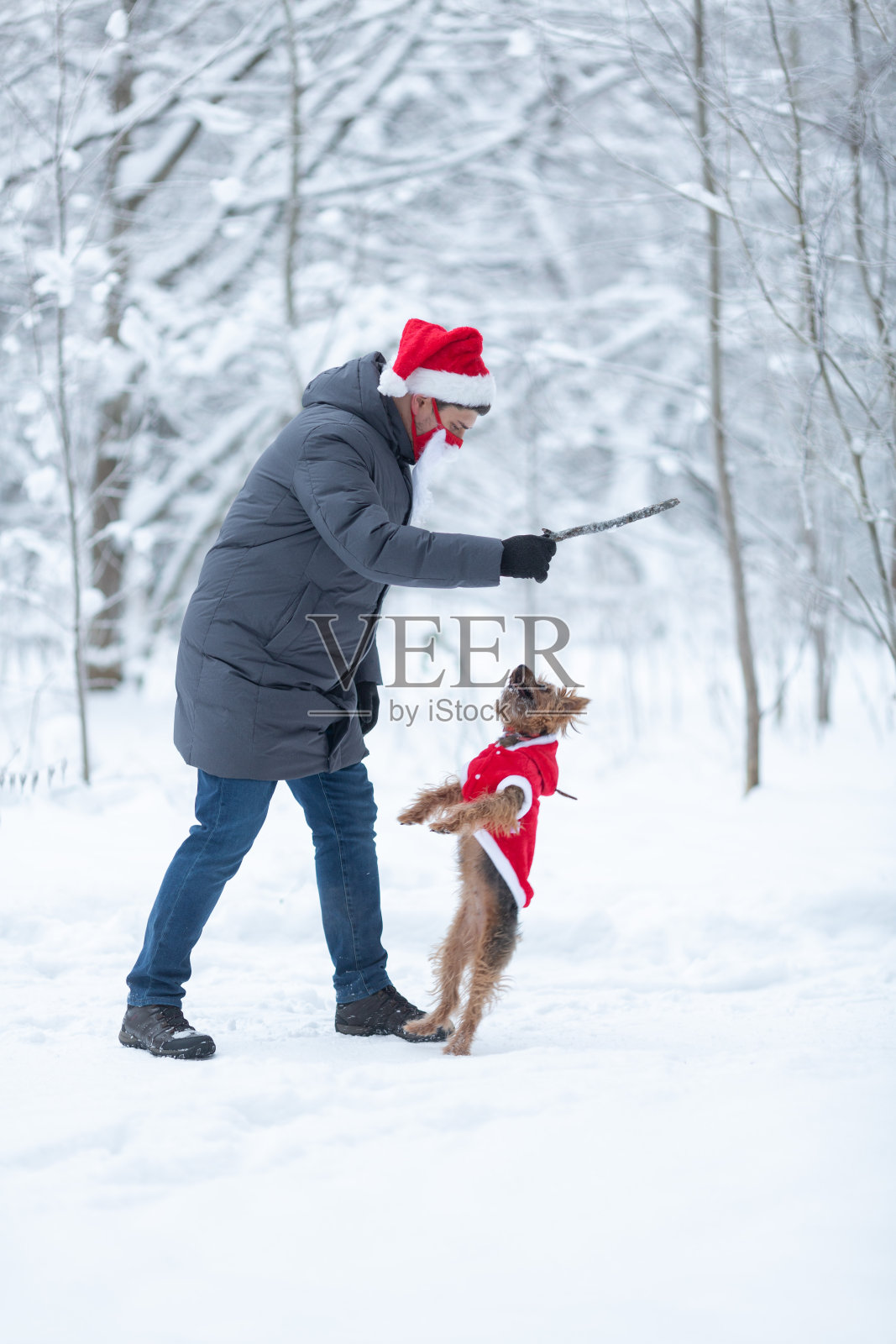 一个男人和一只狗玩照片摄影图片