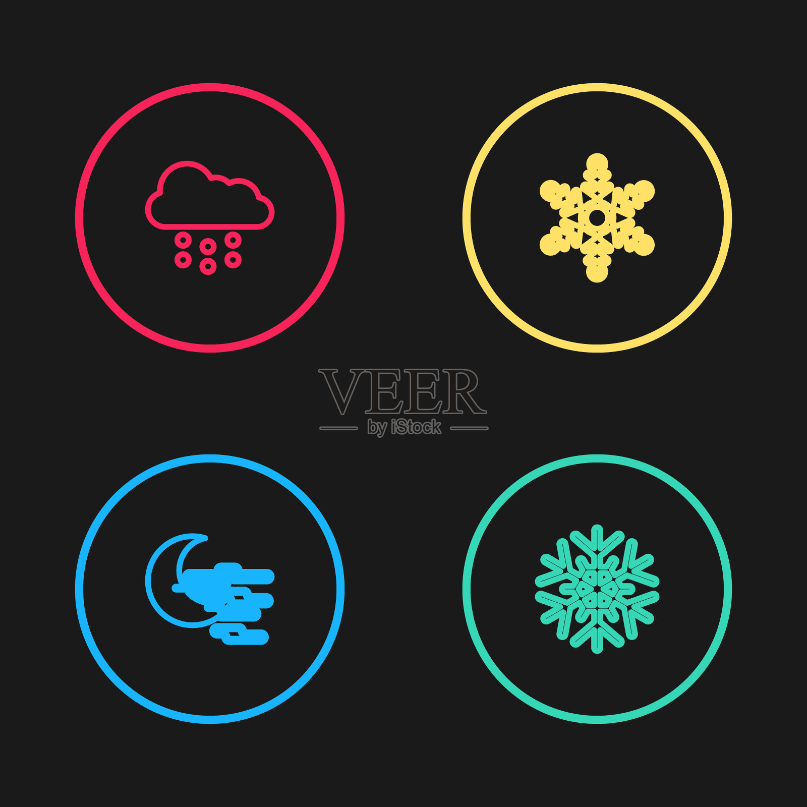 设置线雾和月亮，雪花，和云与雪图标。向量图标素材