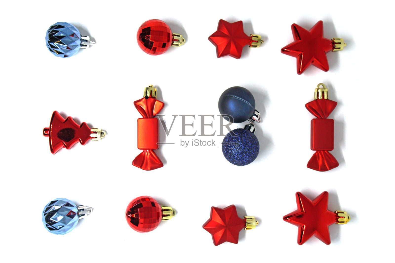 圣诞节或圣诞节配件球星糖果树孤立的白色背景和复制空间-节日新年派对，圣诞节-对象平lay照片摄影图片