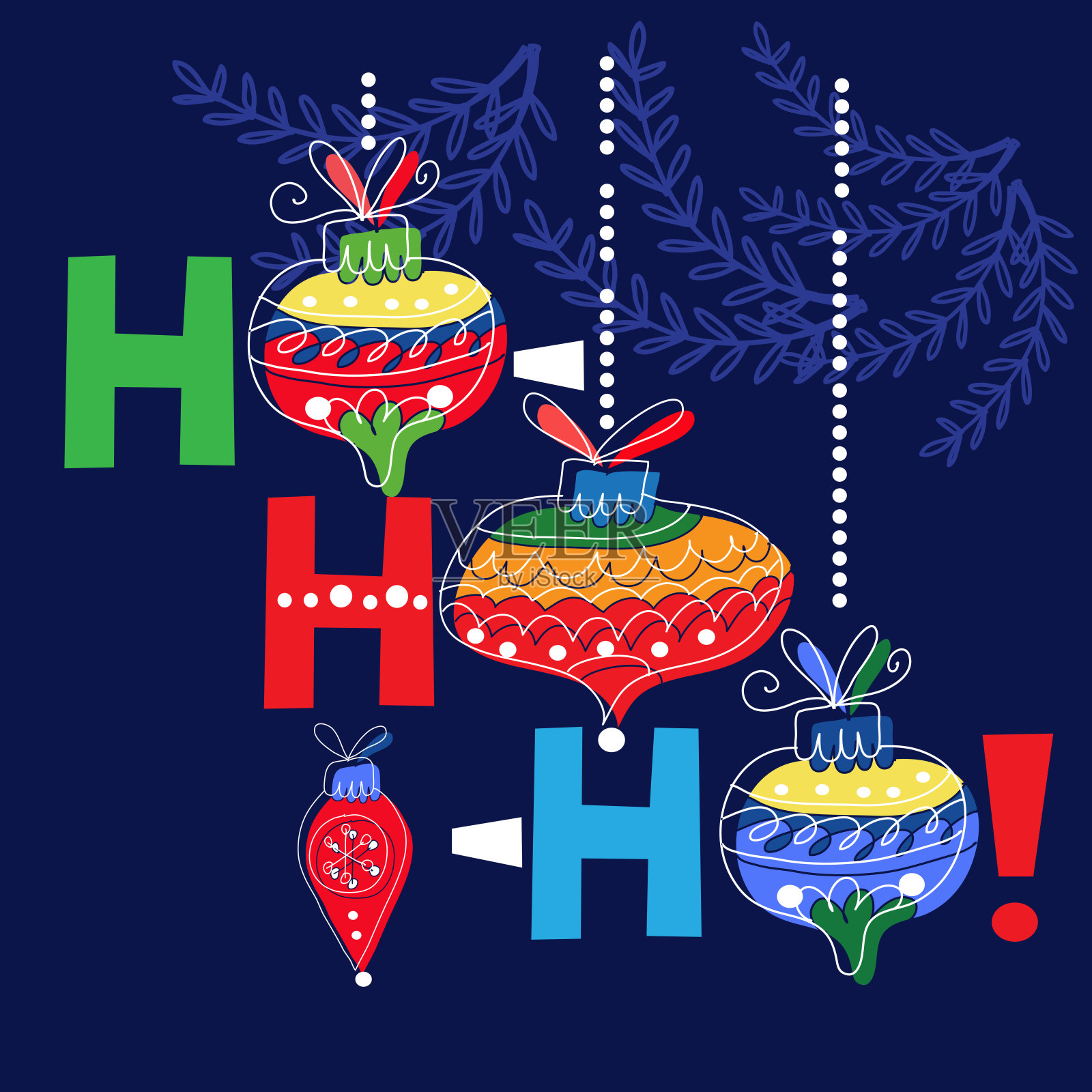 Ho-Ho-Ho !圣诞贺卡带着圣诞老人的笑声。圣诞快乐新年快乐节日装饰。插画图片素材