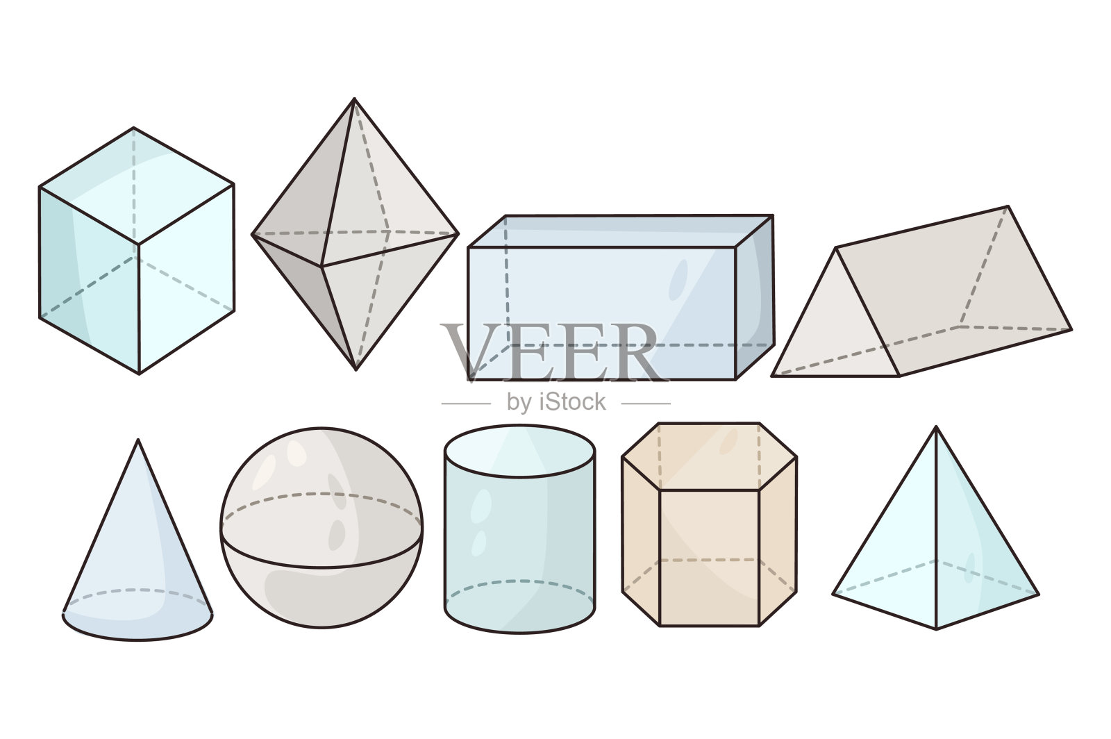 一组三维几何图形的数学课插画图片素材