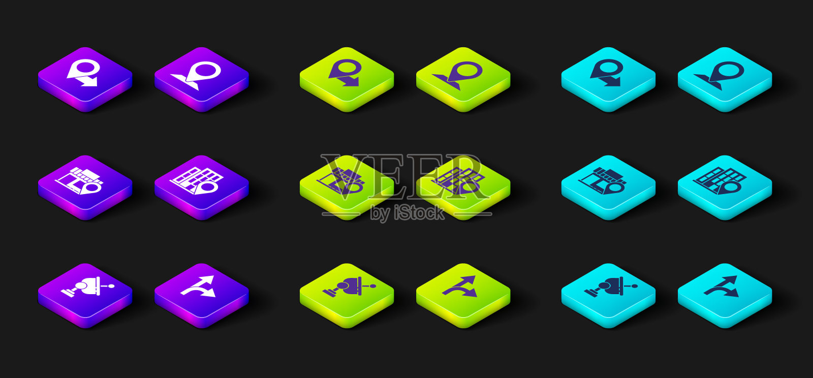 设置雷达，道路交通标志，位置与商店，房子，和图标。向量图标素材