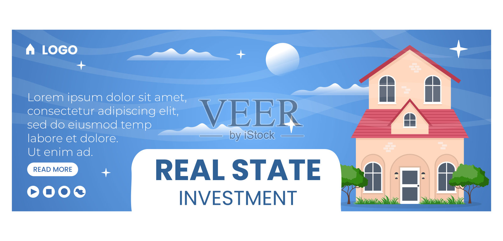 房地产投资封面模板平面设计插图可编辑的广场背景适合社交媒体，贺卡和网络广告插画图片素材