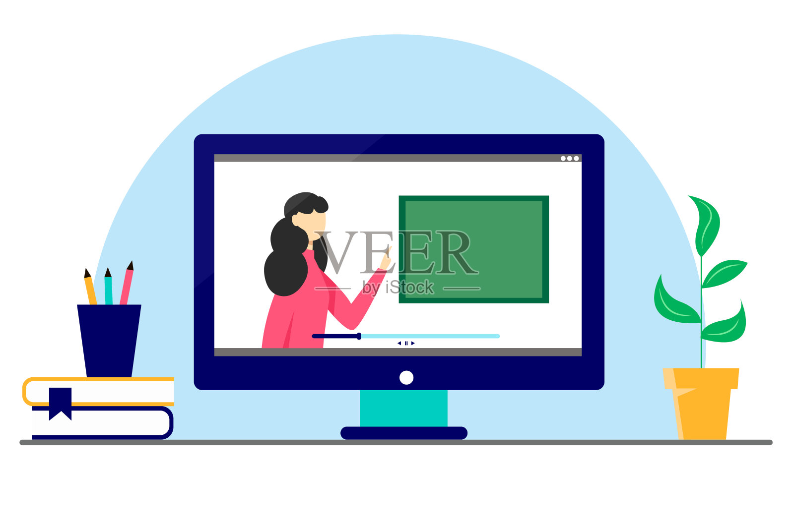 在线学习的概念。老师在网上授课。矢量平面风格插图。插画图片素材