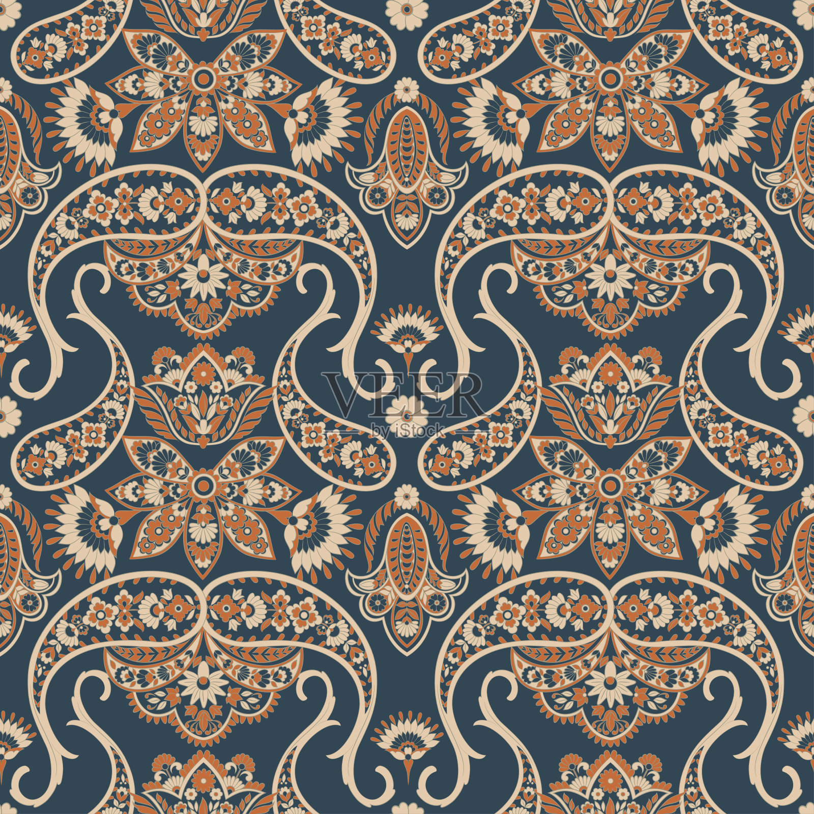 佩斯利无缝矢量图案。蜡染风格背景插画图片素材