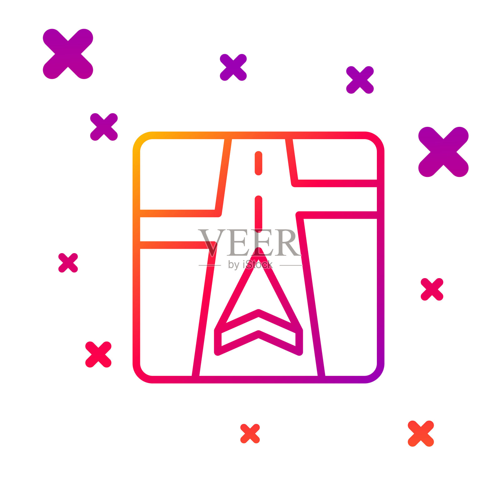 彩色线Gps设备与地图图标孤立在白色背景。渐变随机动态形状。向量图标素材