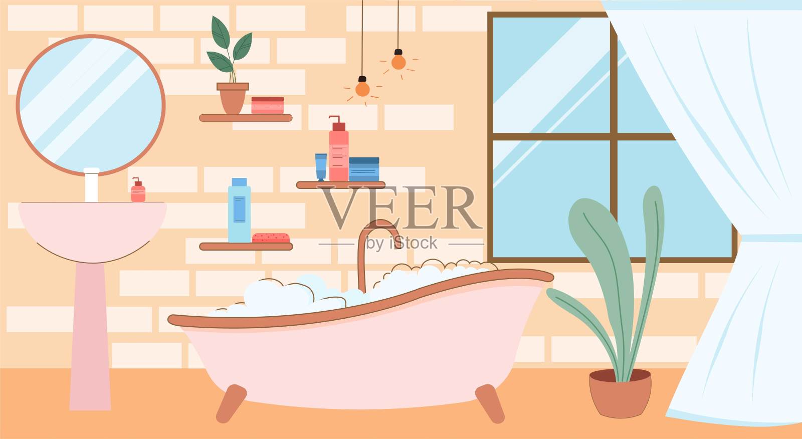 现代浴室内部插画图片素材