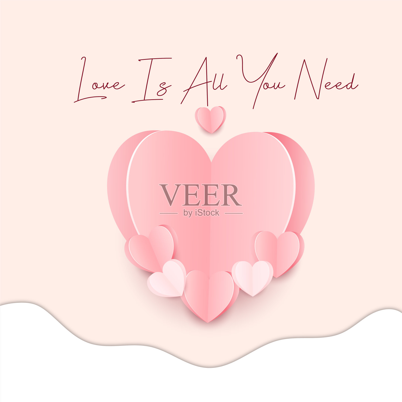 情人节卡片集手绘风格与书法。插画图片素材