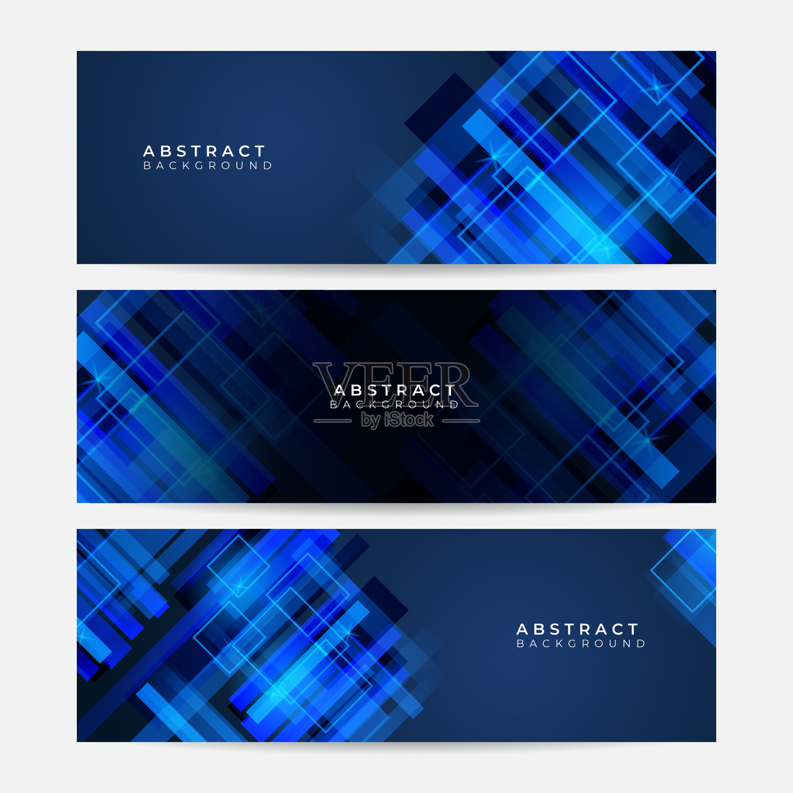 一套抽象几何深蓝旗帜背景。标题模板集。现代抽象设计。抽象蓝线商业数字技术背景插画图片素材