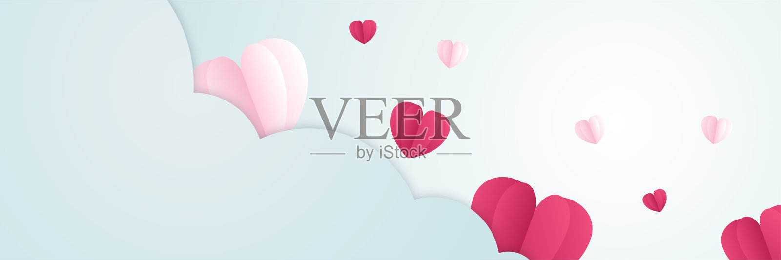 红色，粉色和白色的心与金色的纸屑隔离在透明的背景。矢量插图。剪纸装饰的情人节设计插画图片素材