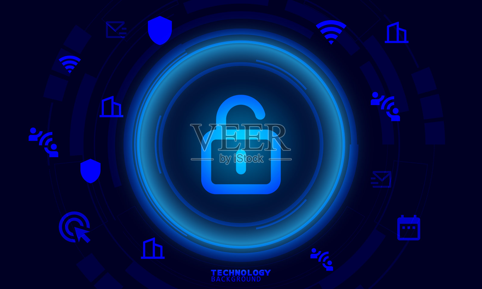 企业创新技术理念。技术背景。霓虹灯的效果。插画图片素材