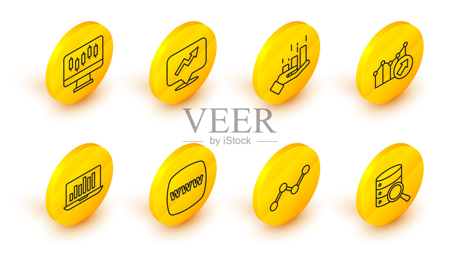 设置线服务器，图表信息图表，网站模板，笔记本电脑，金融增长，和股票市场图表图标。向量图标素材