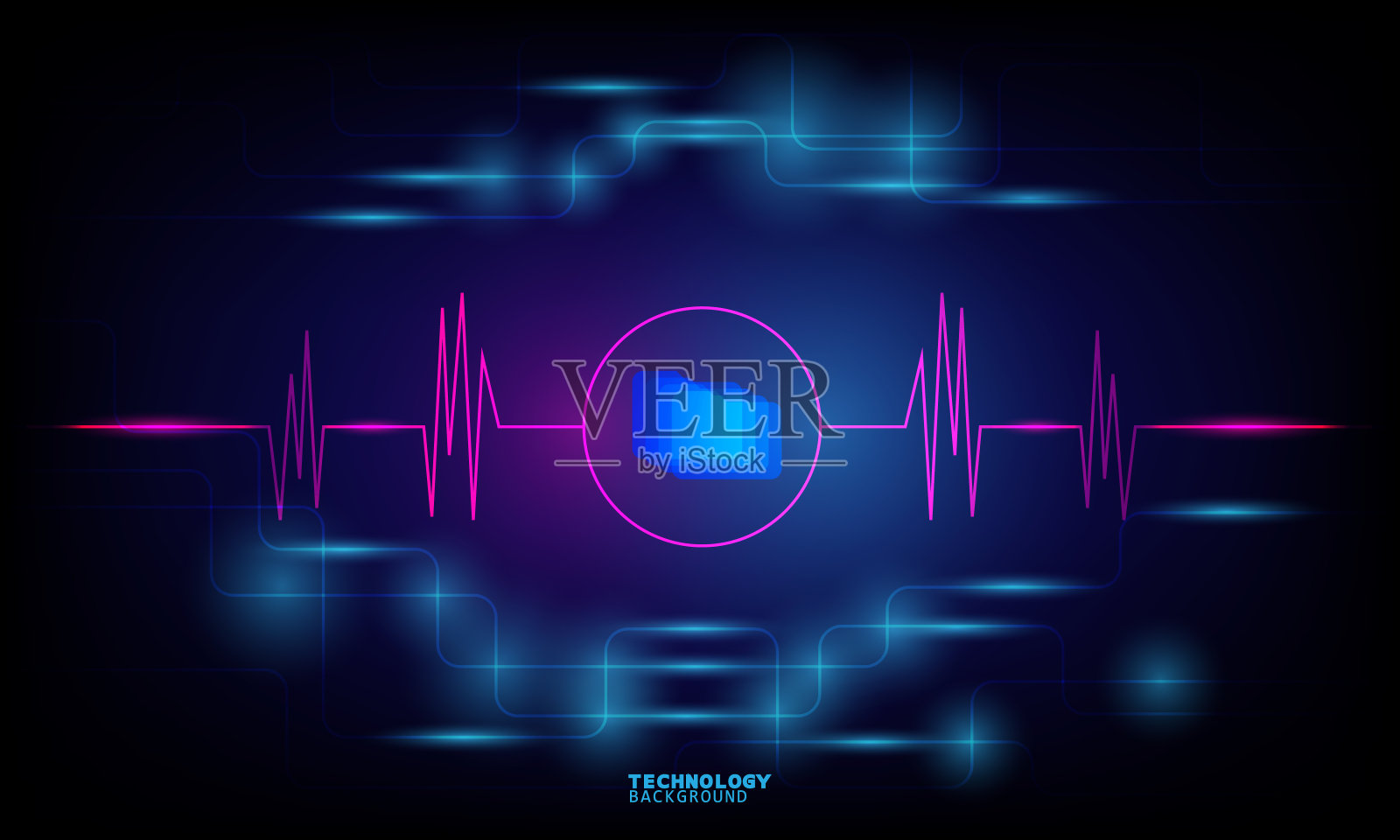 矢量插图技术与线条图案在深蓝色的背景。插画图片素材