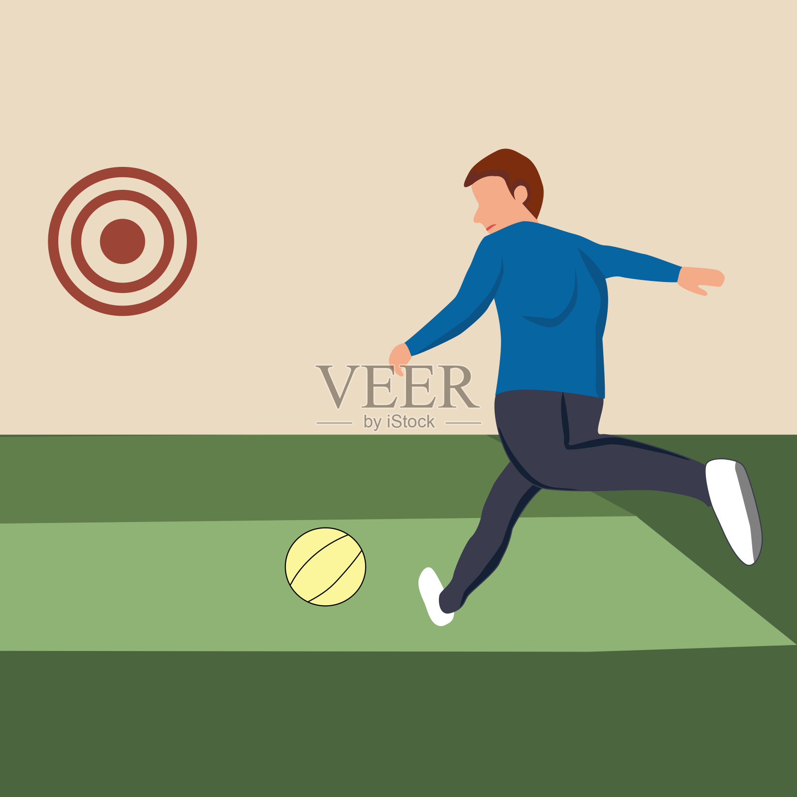 那个男孩把球踢向目标。业务概念。平面向量插图插画图片素材