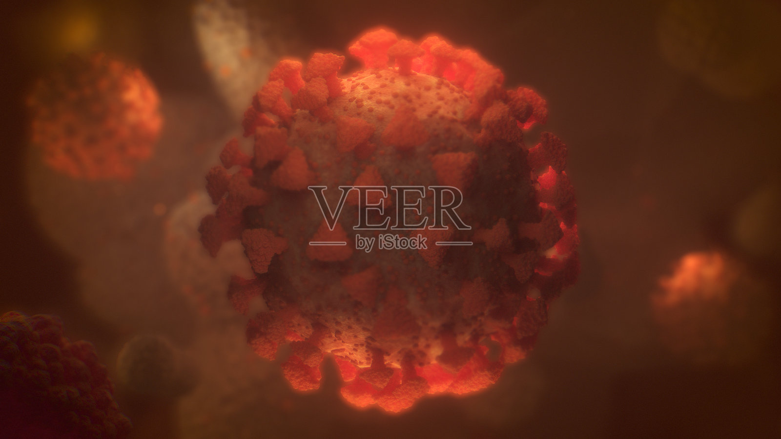 COVID-19冠状病毒显微镜视图照片摄影图片