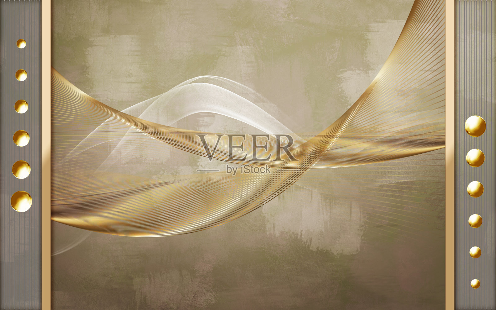 摘要现代壁纸。
3d插图金色线条和球在垃圾粉刷的背景。照片摄影图片