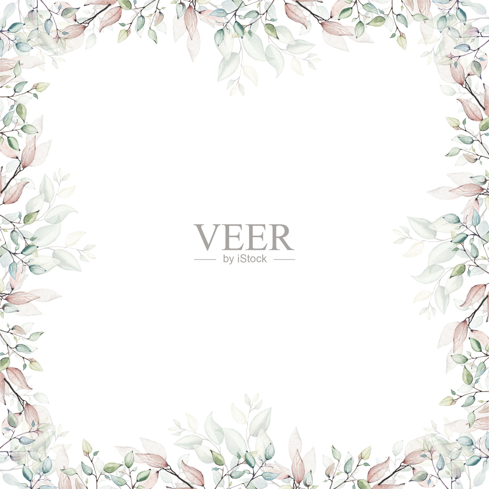 水彩画在白色背景上的花框。设计元素图片