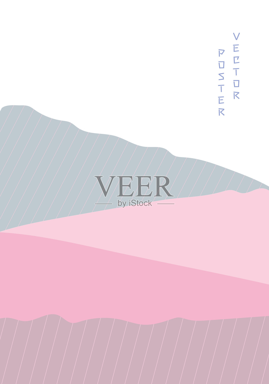 抽象的粉色山地景观海报。几何景观背景在亚洲日本风格插画图片素材