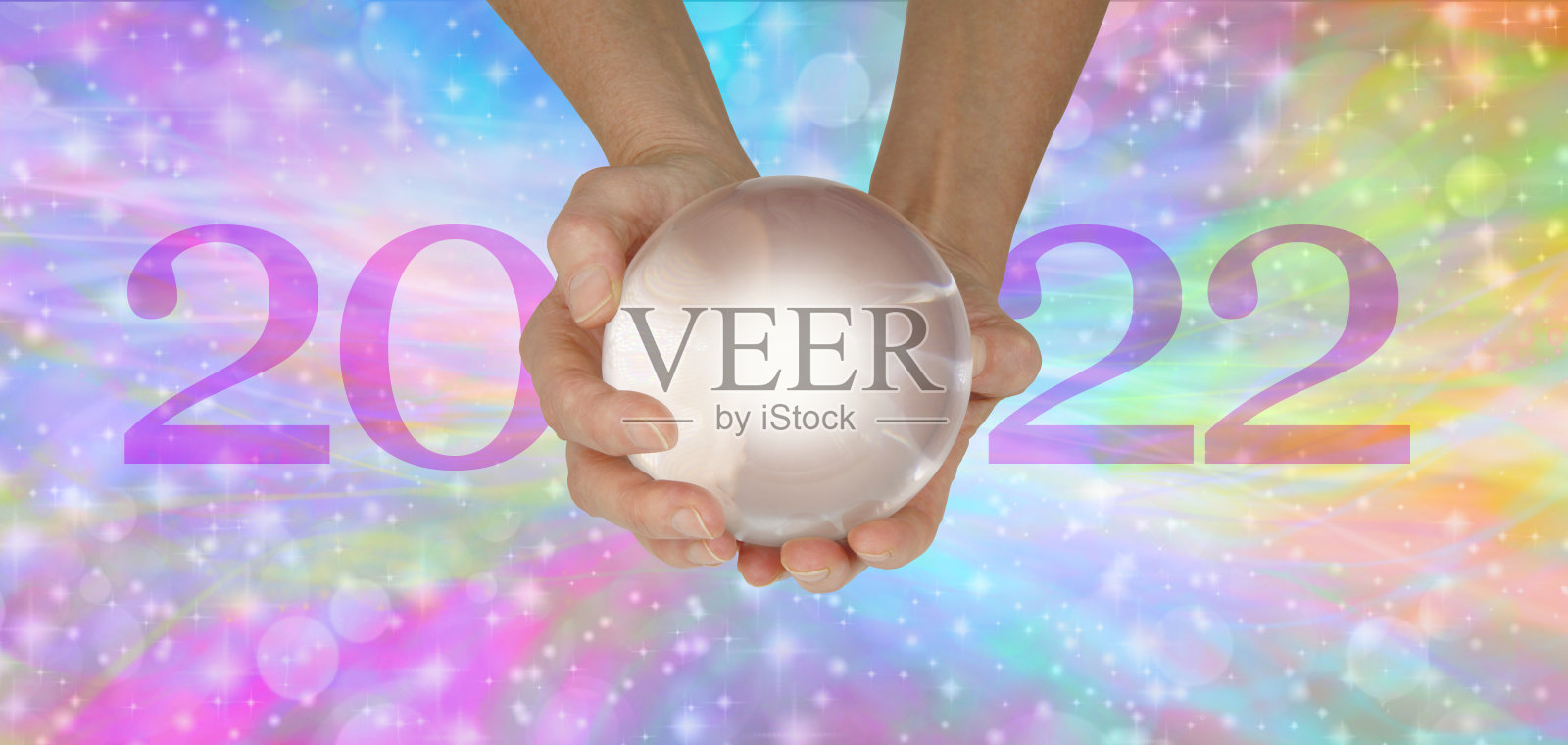 算命先生的水晶球预测2022年信息横幅照片摄影图片