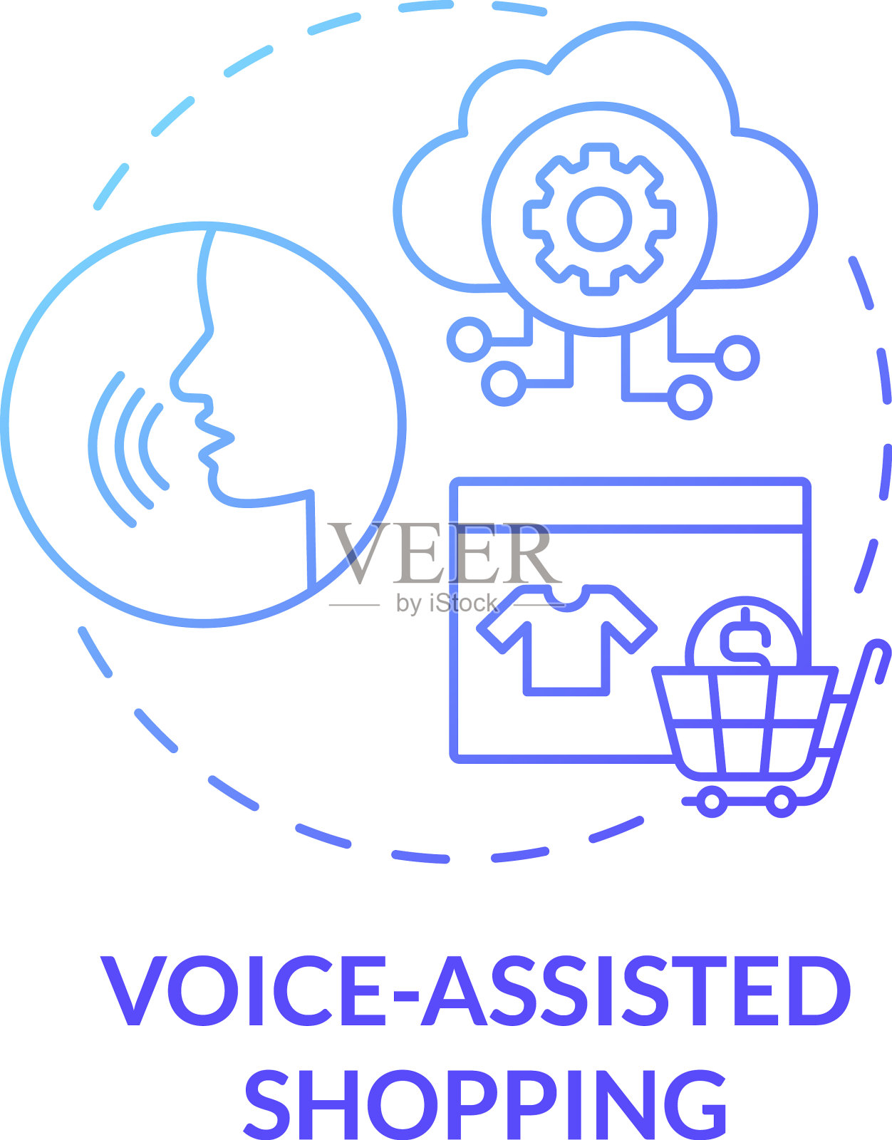 语音辅助购物蓝色梯度概念图标插画图片素材